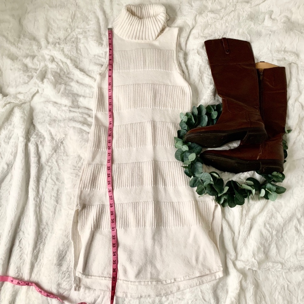 White sleeveless sweater dress